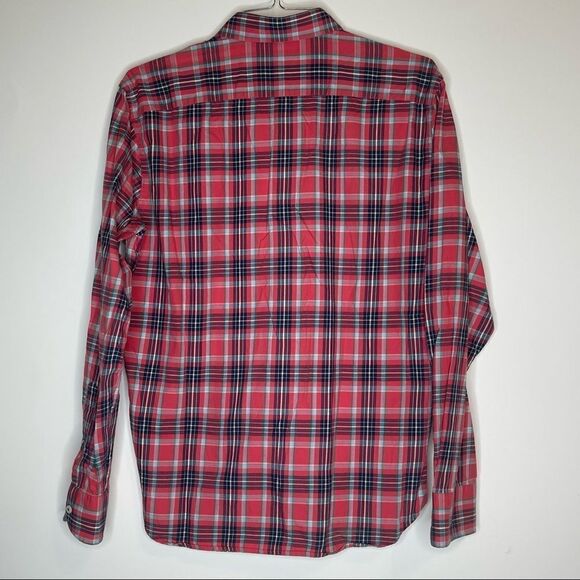 UNTUCKit Red-Navy-White Plaid Long Sleeve button down shirt in Size Large - Picture 5 of 6